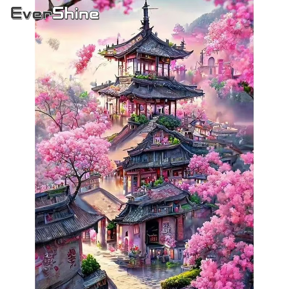 Photo Mosaic Print - Momoart rumah bordir berlian lukisan pemandangan